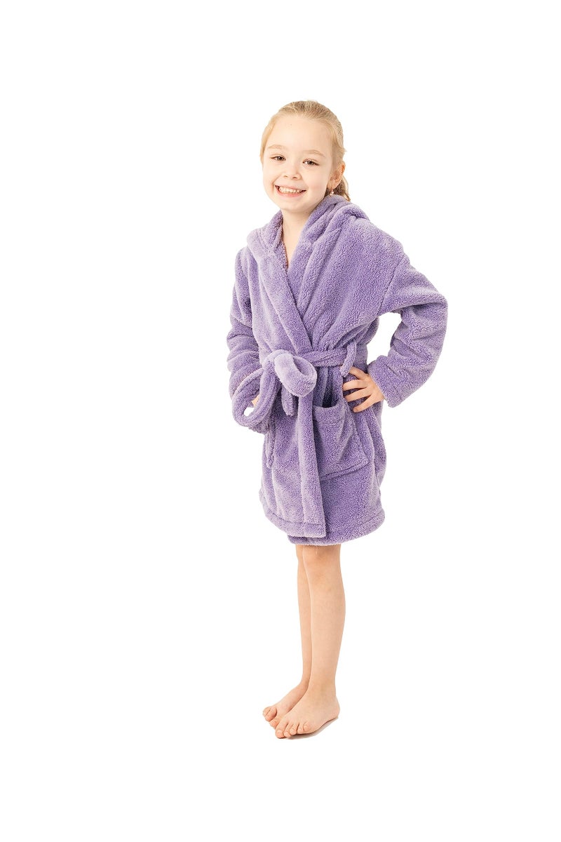 BC BARE COTTON Kids Microfiber Fleece Hooded Robe - Girls - Lavender - XLarge - Image 2
